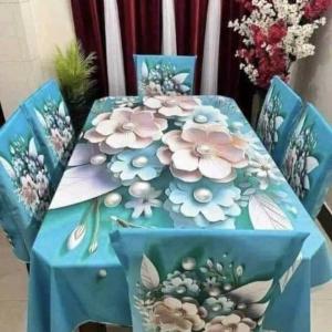 3D Print Korian Velvet 7PCS Table Cloth Set | Luxury Dining Table Cover