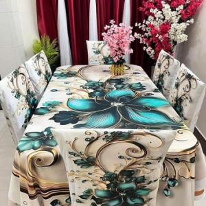 3D Print Korian Velvet 7 Pcs Table Cloth Set | Premium Dining Table Cover