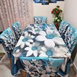 3D Print Korian Velvet 7 Pcs Table Cloth Set | Luxury Dining Decor