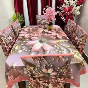 3D Print Korian Velvet 7 Pcs Table Cloth Set | Luxury Dining Decor